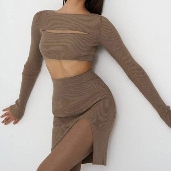 Kinky Cloth Ribbed Crop Top Bodycon Set