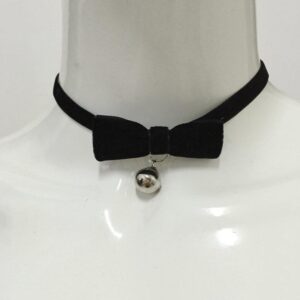 Kinky Cloth 200000162 Black Bowknot Bell / Silver Ribbon Bell Pendant Velvet Choker