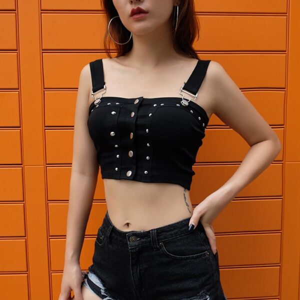 Kinky Cloth 200000790 Rivet Metal Button Strappy Crop Top