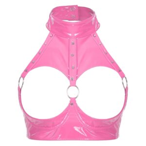 Kinky Cloth Hot Pink / AA Rivet O Ring Open Cup Bra