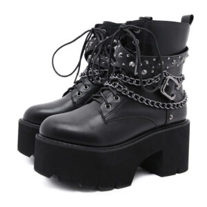 Kinky Cloth Rivets Chain Ankle Platform Boots