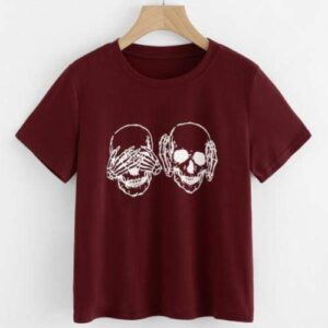 Celeste Top L See No Evil Skull Print T-shirt