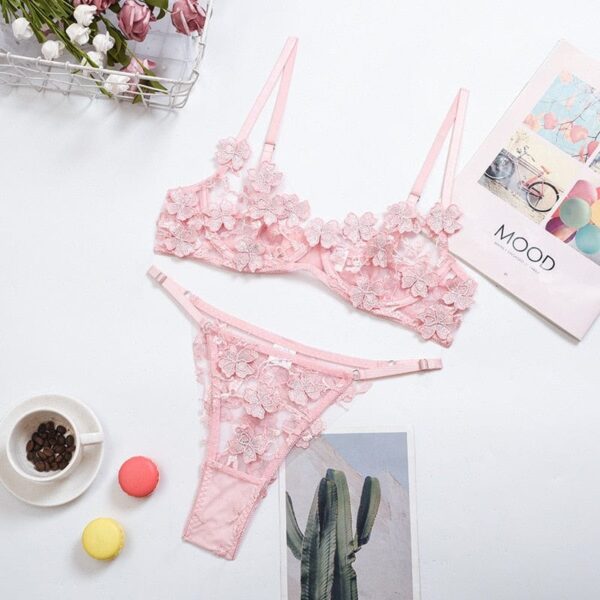 Kinky Cloth Light Pink / S See Through Floral Bra Set