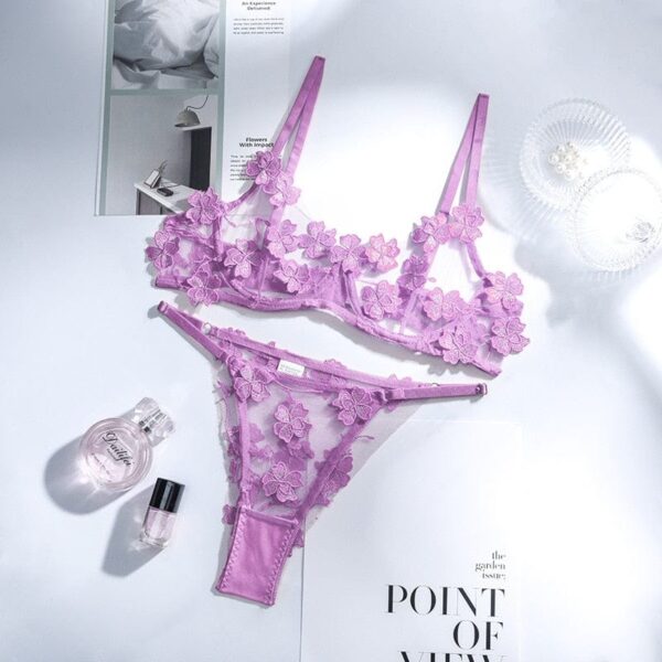 Kinky Cloth Purple / S See Through Floral Bra Set