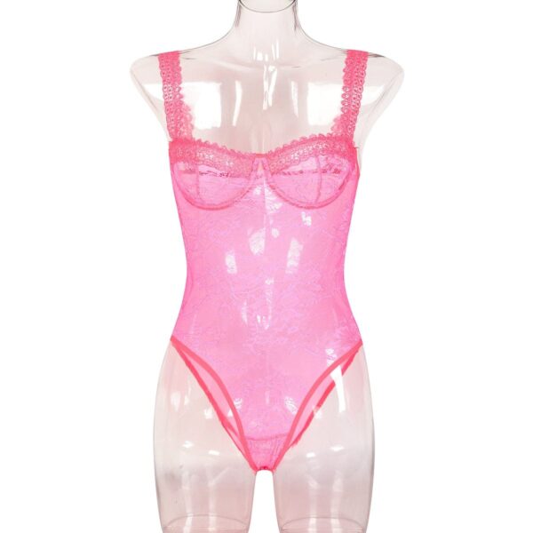 Kinky Cloth Neon Pink / S See Through Lace Bodysuit