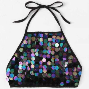 Celeste Top L Sequin Knot Back Halter Top