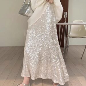 Kinky Cloth APRICOT / One Size Sequin Long Skirt High