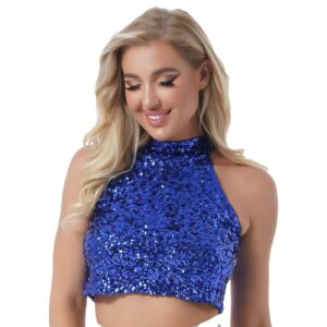 Kinky Cloth Sequin Mock Neck Crop Top