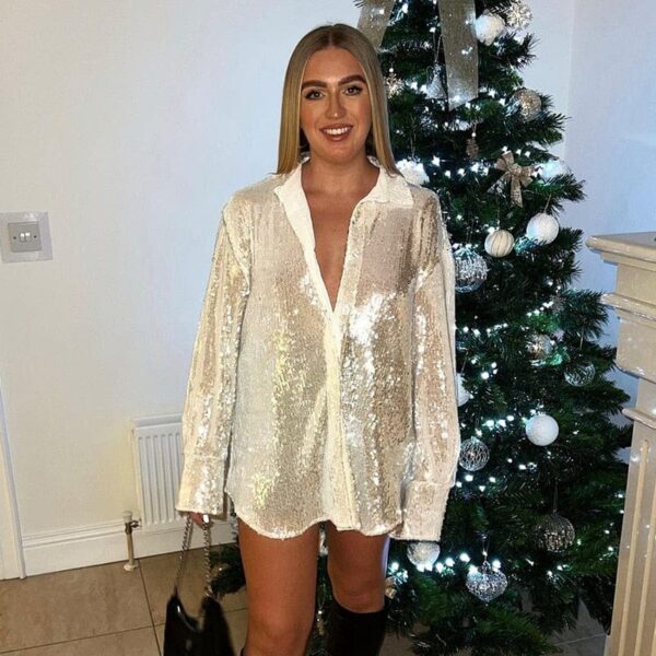 Kinky Cloth Sequins Button Up Shiny Top