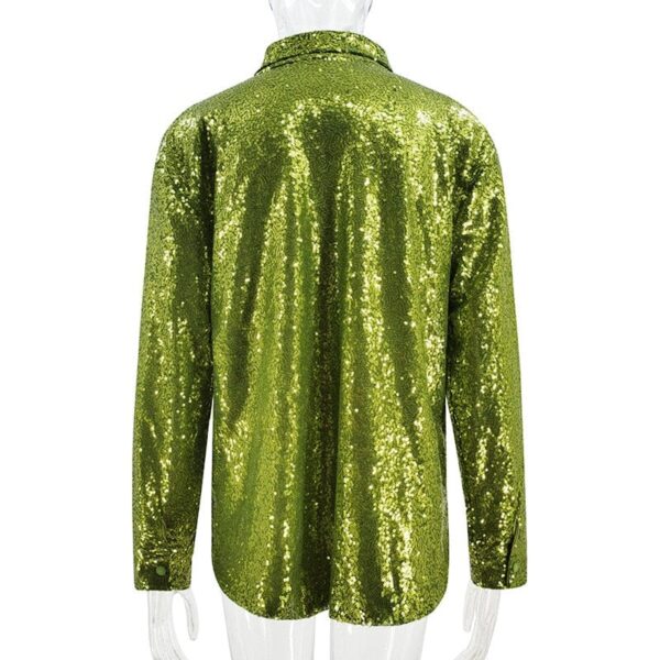 Kinky Cloth Sequins Button Up Shiny Top