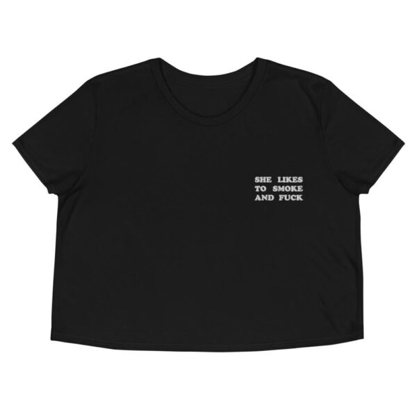 Kinky Cloth Black / S She Likes To Smoke And Fuck White Embroidered Crop Top