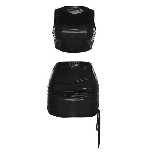 Kinky Cloth Black / S Shinny Drawstring Skirt Set