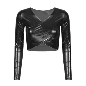 Kinky Cloth Black / S Shiny Cross Wrap Crop Top