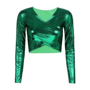 Kinky Cloth Green / S Shiny Cross Wrap Crop Top