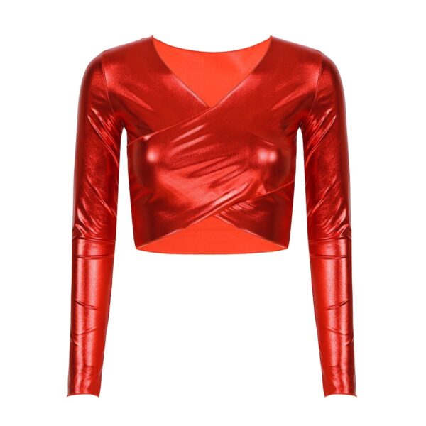 Kinky Cloth Red / S Shiny Cross Wrap Crop Top