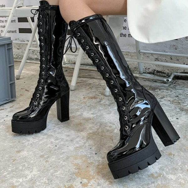 Kinky Cloth Shiny Knee High Boots