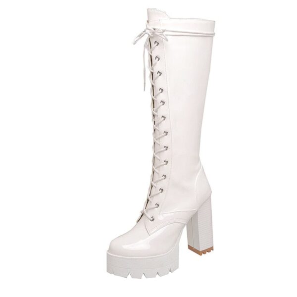 Kinky Cloth White / 4 Shiny Knee High Boots