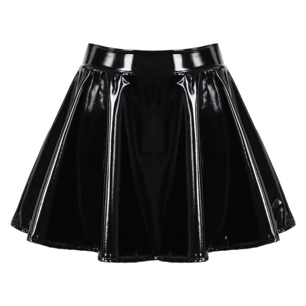 Kinky Cloth Black / S Shiny Leather Flared Miniskirt