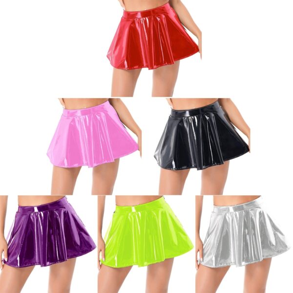 Kinky Cloth Shiny Leather Flared Miniskirt