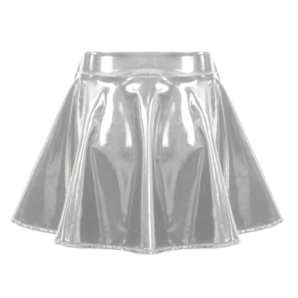 Kinky Cloth Silver / S Shiny Leather Flared Miniskirt