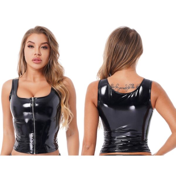 Kinky Cloth Black / S Shiny Leather Vest Tank Top