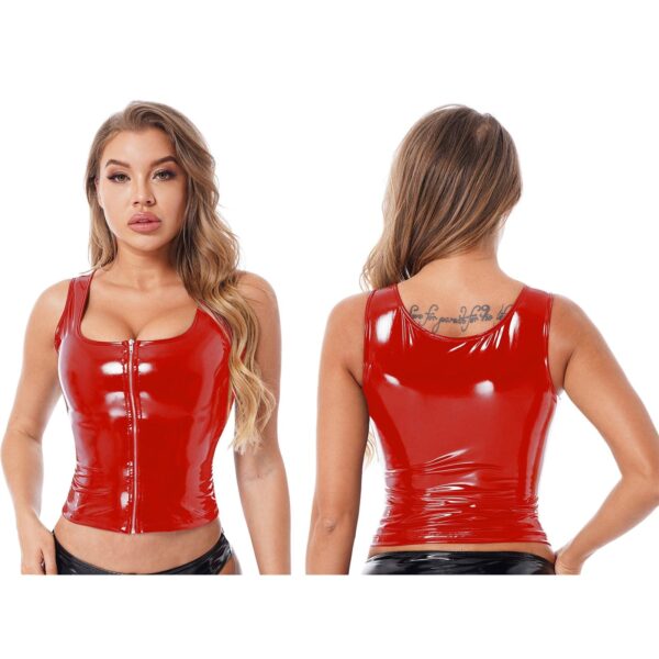 Kinky Cloth Red B / S Shiny Leather Vest Tank Top