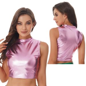 Kinky Cloth Pink / M Shiny Tank Camis Crop Top