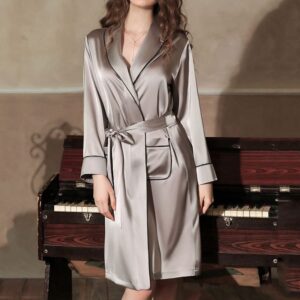 Kinky Cloth Gray / M(40-65KG) Silky Satin Sleepwear Robe