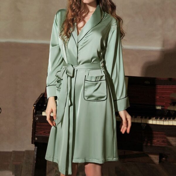 Kinky Cloth Green / M(40-65KG) / CN Silky Satin Sleepwear Robe