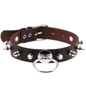 Kinky Cloth Coffee Spiked Ring Collar