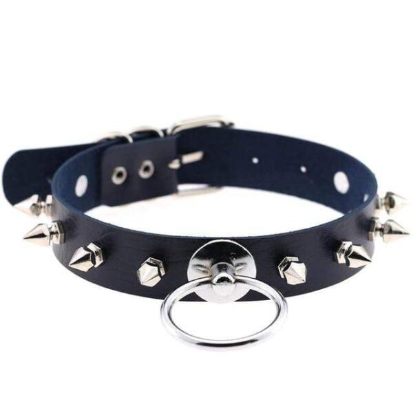 Kinky Cloth Dark Blue Spiked Ring Collar