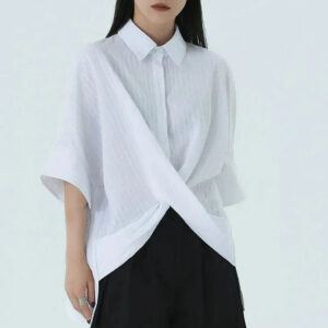 Kinky Cloth Striped Loose Cross Splicing Top