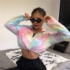 Kinky Cloth 200000801 Tie Dye Long Sleeve Zipper Crop Top