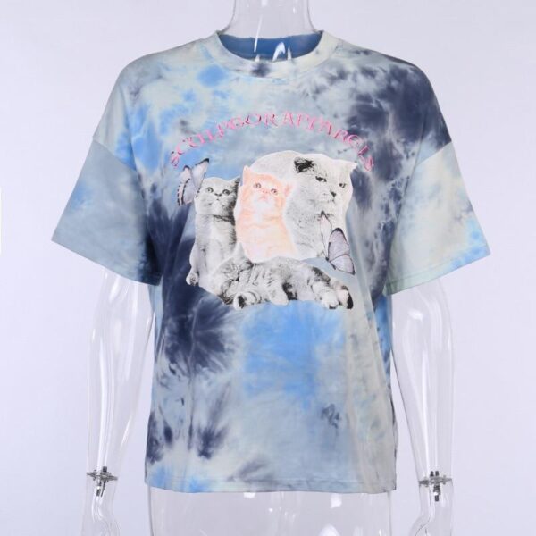 Kinky Cloth Blue / S Tie Dye Oversized Cat T-shirt