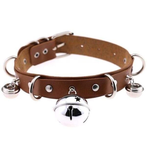 Kinky Cloth brown Triple Bell Ring Collar