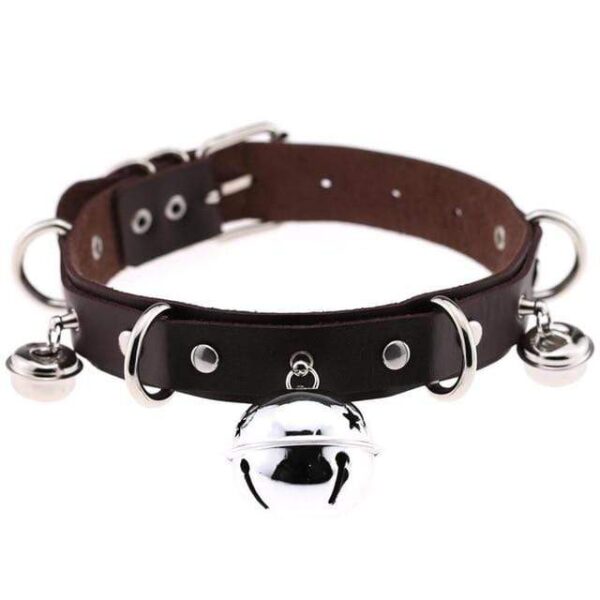 Kinky Cloth dark coffee Triple Bell Ring Collar