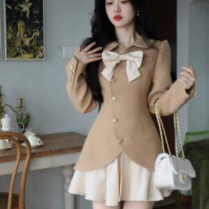 Kinky Cloth Khaki / S Two Pieces Woolen Dress Coat