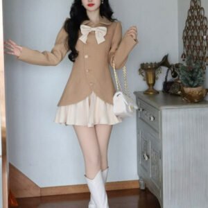 Kinky Cloth Two Pieces Woolen Dress Coat