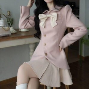 Kinky Cloth Two Pieces Woolen Dress Coat