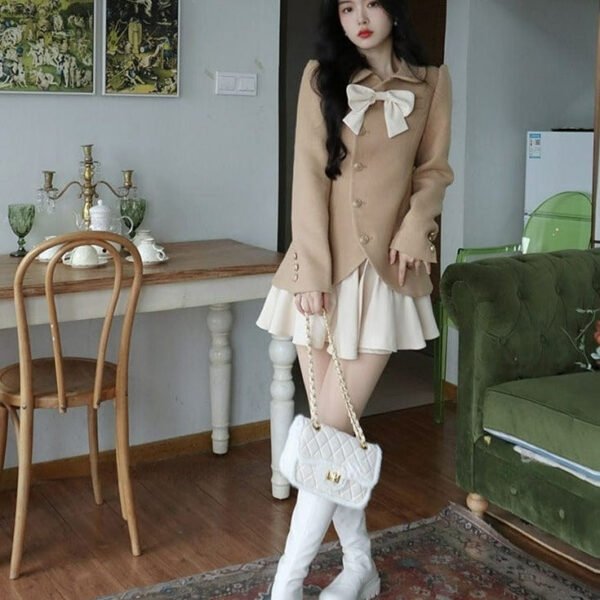 Kinky Cloth Two Pieces Woolen Dress Coat