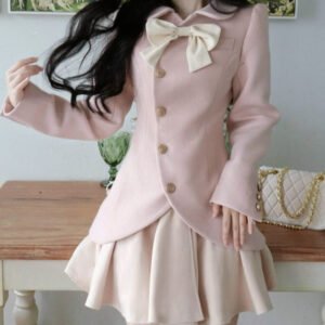 Kinky Cloth Pink 2 / S Two Pieces Woolen Dress Coat