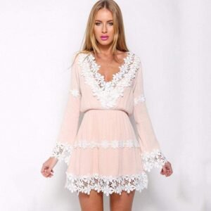 Kinky Cloth Dresses V-neck Lace Ruffle Dress